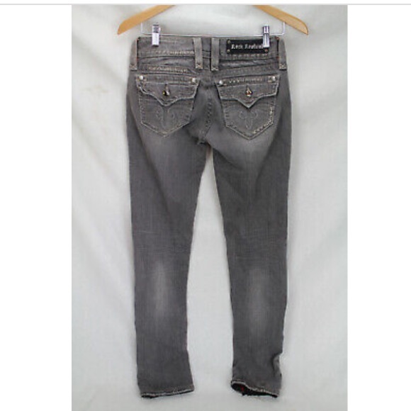 Rock Revival Gray Wash Celine Embroidered Heavy Stitching Skinny Jeans Size 30 - Picture 6 of 13